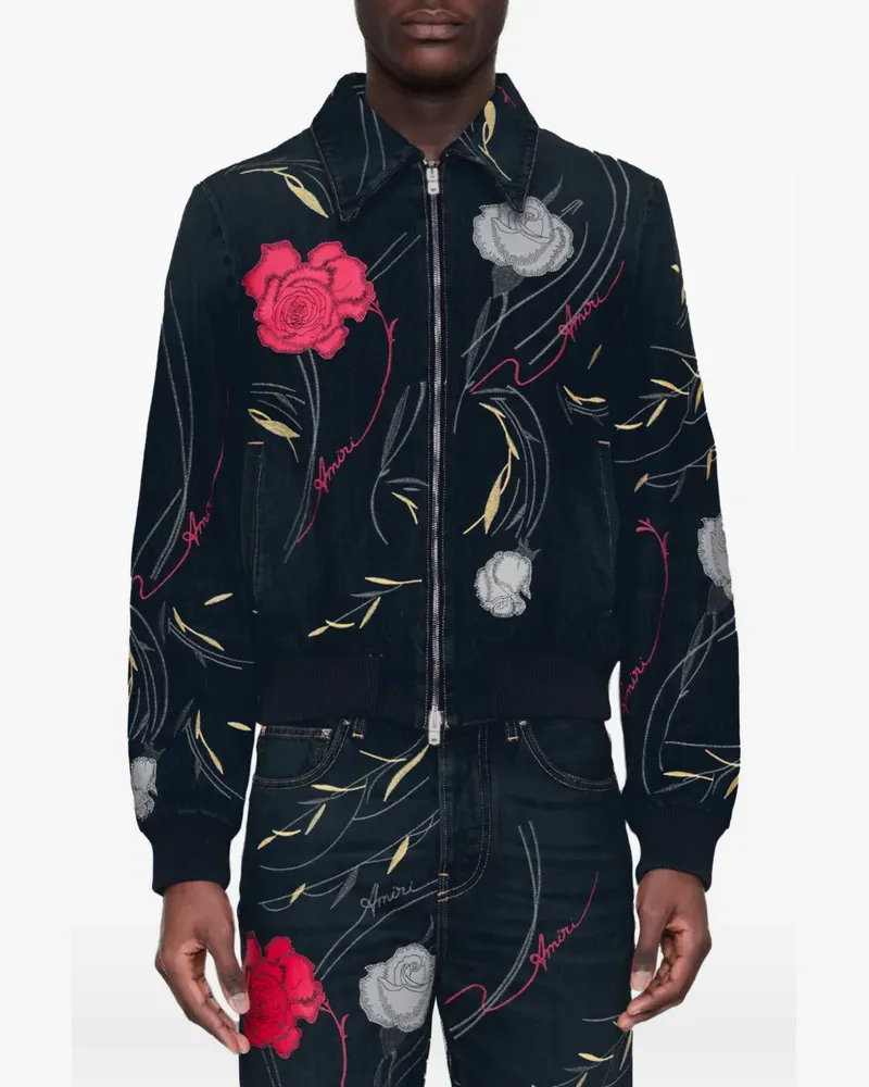 Amiri floral-embroidered denim jacket - Blau Blau
