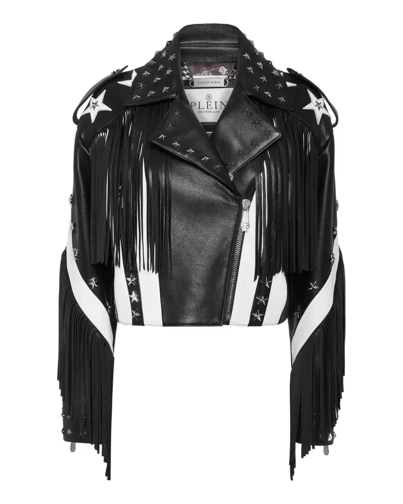 Philipp Plein Moon Bikerjacke mit Fransen - Schwarz Schwarz