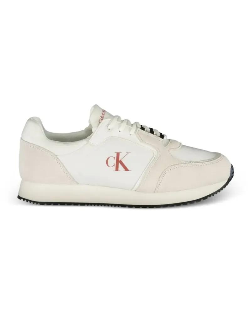 Calvin Klein suede-panelled logo-print sneakers - Weiß Weiß