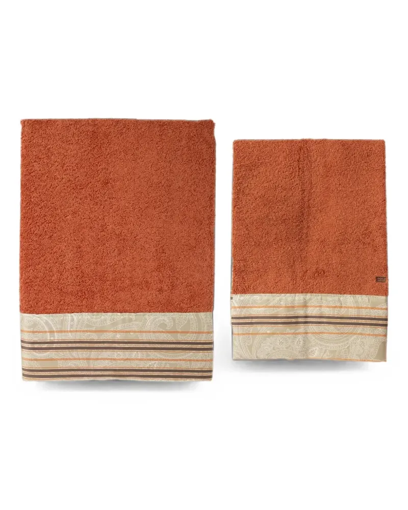Etro paisley-print striped-border towels set (set of two) - Orange Orange