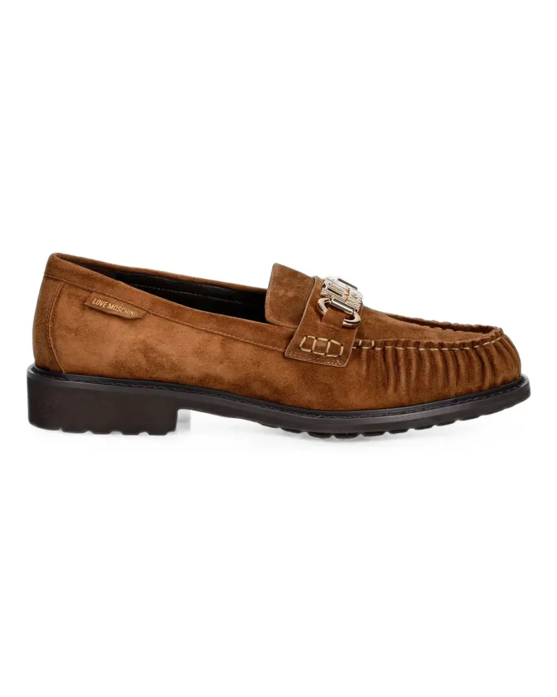 Moschino Plissierte Loafer mit Logo-Schild - Braun Braun