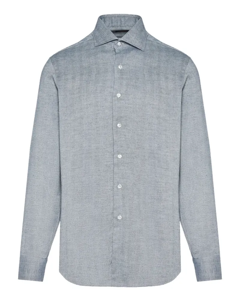 BARBA herringbone-weave long-sleeve shirt - Blau Blau