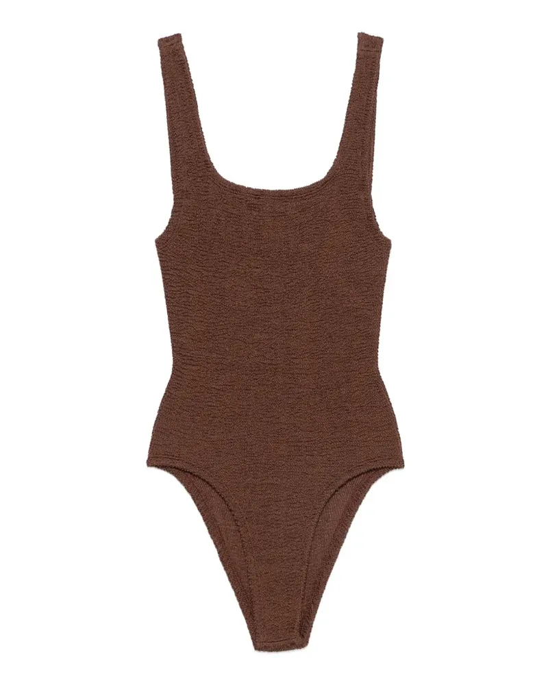 Hunza G crinkle-effect square-neck swimsuit - Braun Braun
