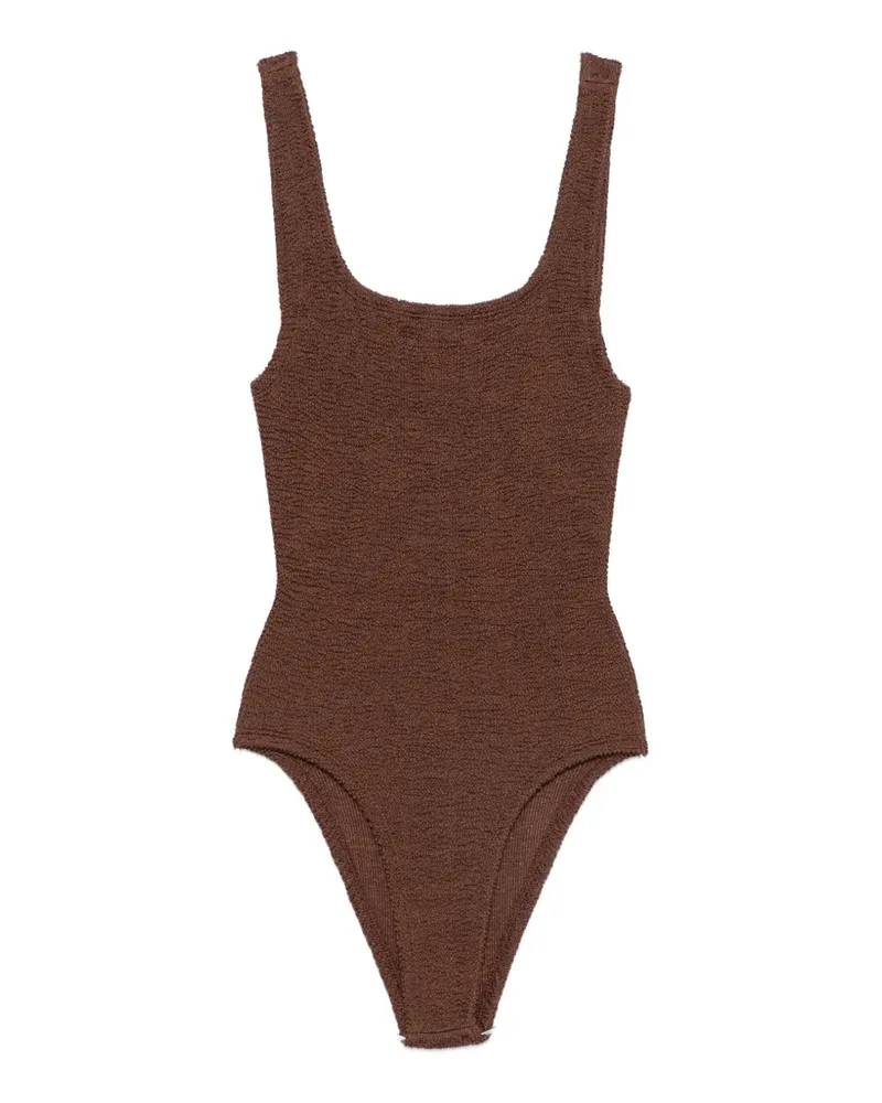 Hunza G crinkle-effect square-neck swimsuit - Braun Braun