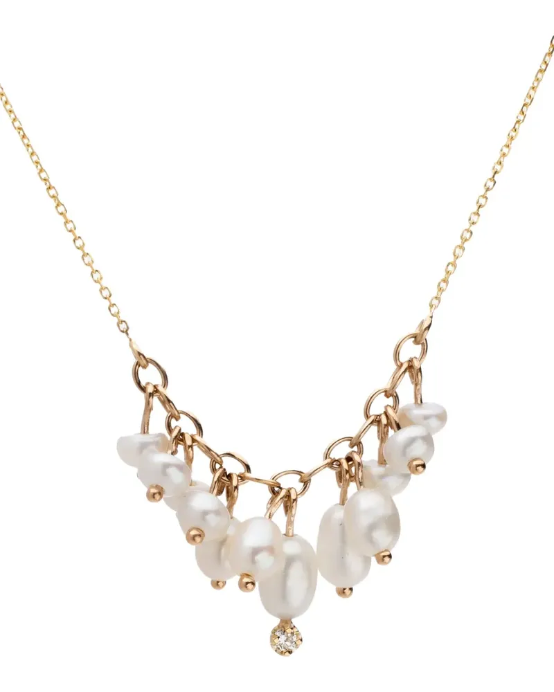 WWAKE 14kt Gelbgoldhalskette mit Perle und einem Diamanten Gold