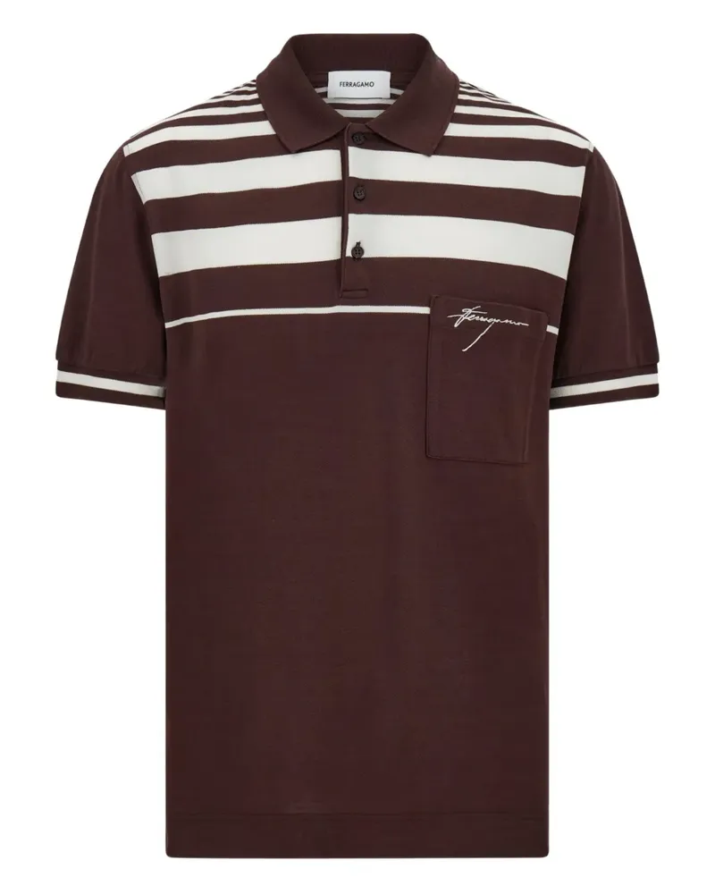 Ferragamo Gestreiftes Poloshirt - Braun Braun