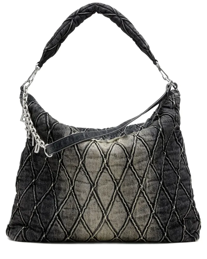 Diesel Gesteppte Charm-D Schultertasche mit Kettendetail - Schwarz Schwarz