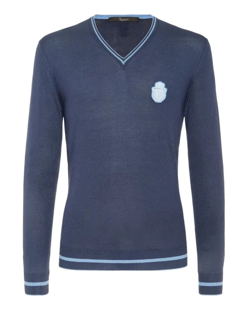 Billionaire embroidered crest V-neck sweater - Blau Blau