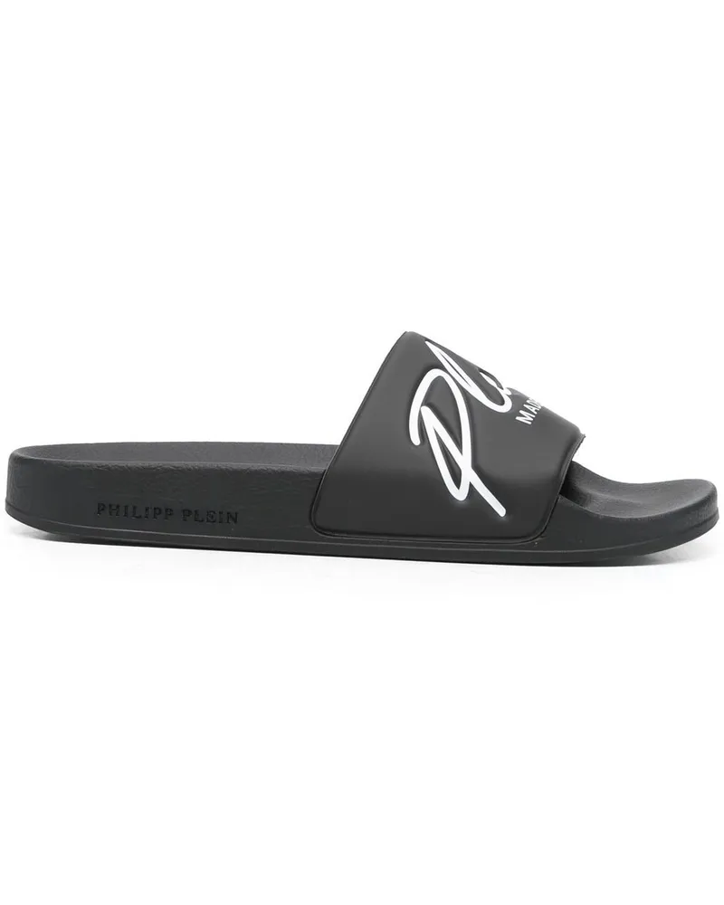 Philipp Plein Pantoletten mit Logo-Print - Schwarz Schwarz