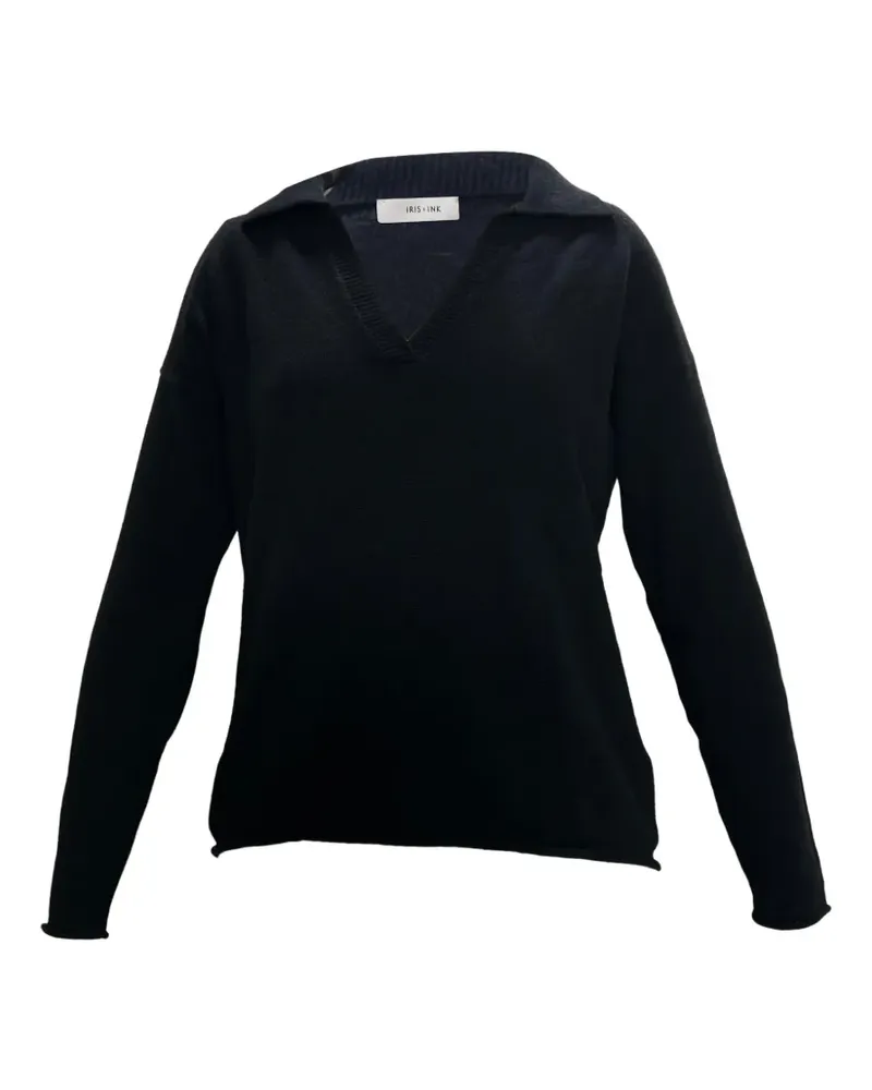 Iris & Ink collared V-neck sweater - Schwarz Schwarz