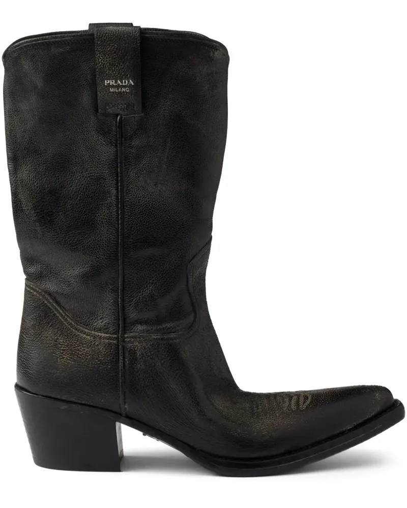 Prada Stiefel aus strukturiertem Leder - Schwarz Schwarz