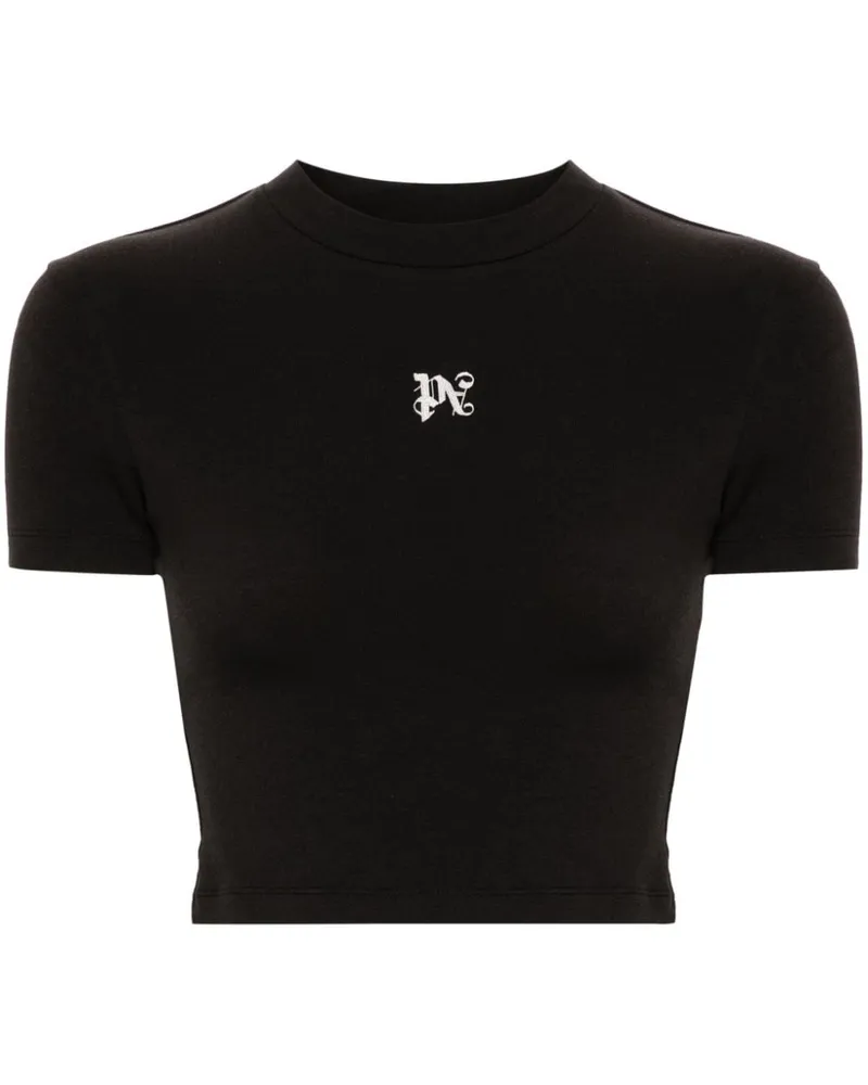 Palm Angels Besticktes T-Shirt mit Monogramm - Schwarz Schwarz