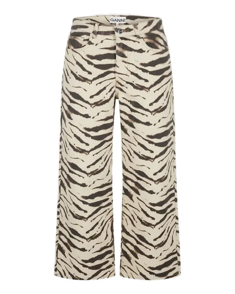 Ganni Lari Wide Jeans aus Zebra-Denim - Nude Nude