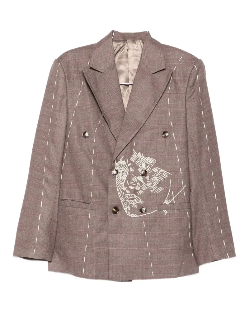 KidSuper embroidered double-breasted blazer - Braun Braun