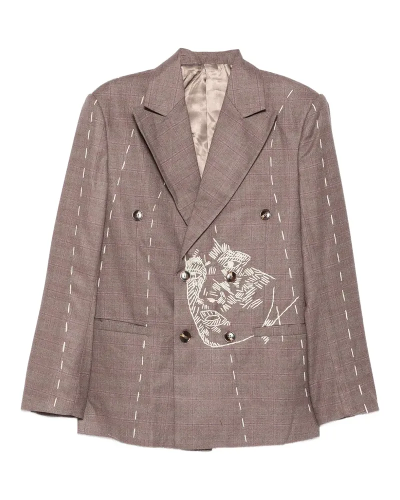 KidSuper embroidered double-breasted blazer - Braun Braun