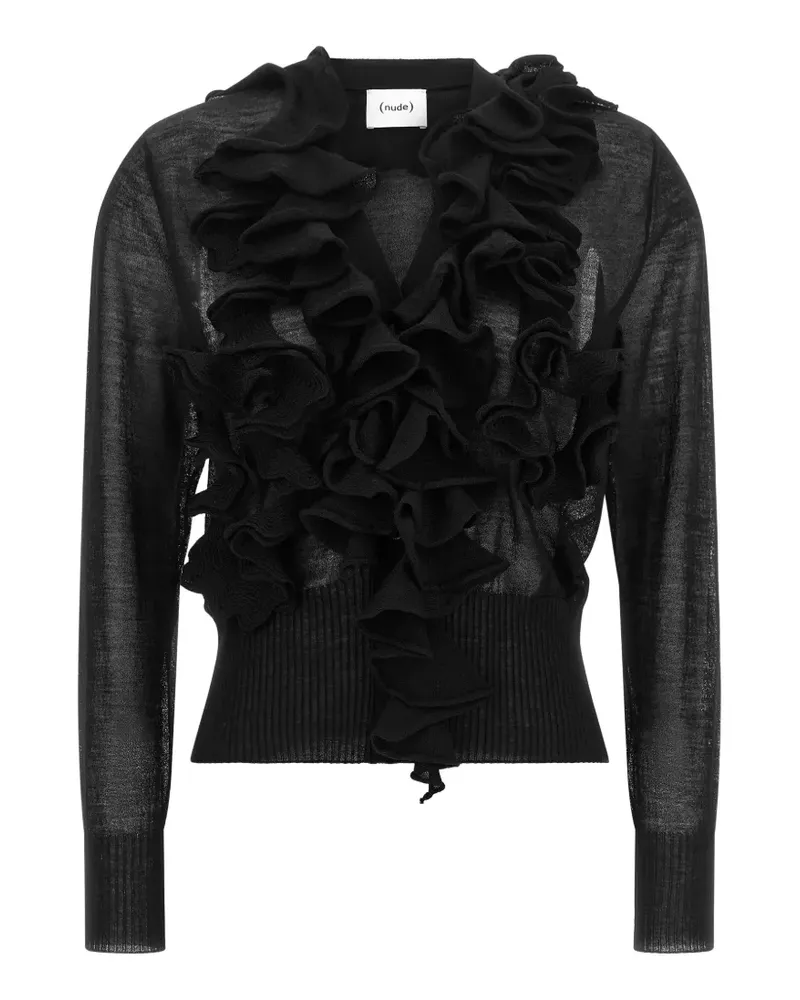 NUDE ruffled semi-transparent cardigan - Schwarz Schwarz
