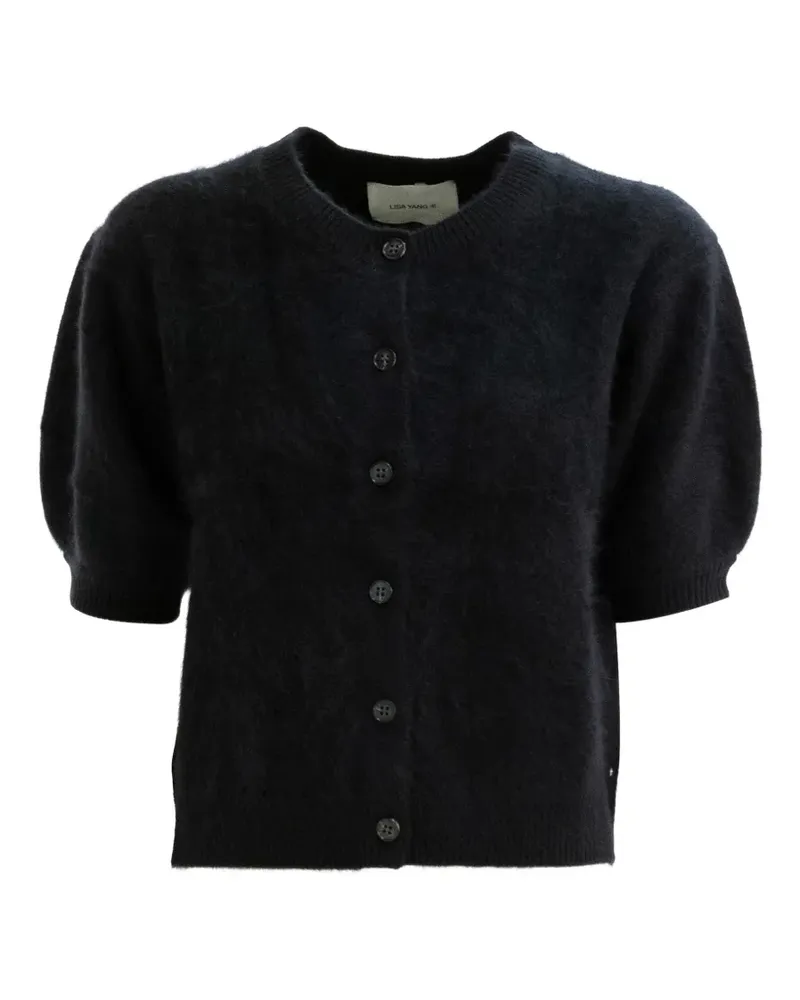 Lisa Yang Gebürsteter Cardigan mit Puffärmeln - Schwarz Schwarz