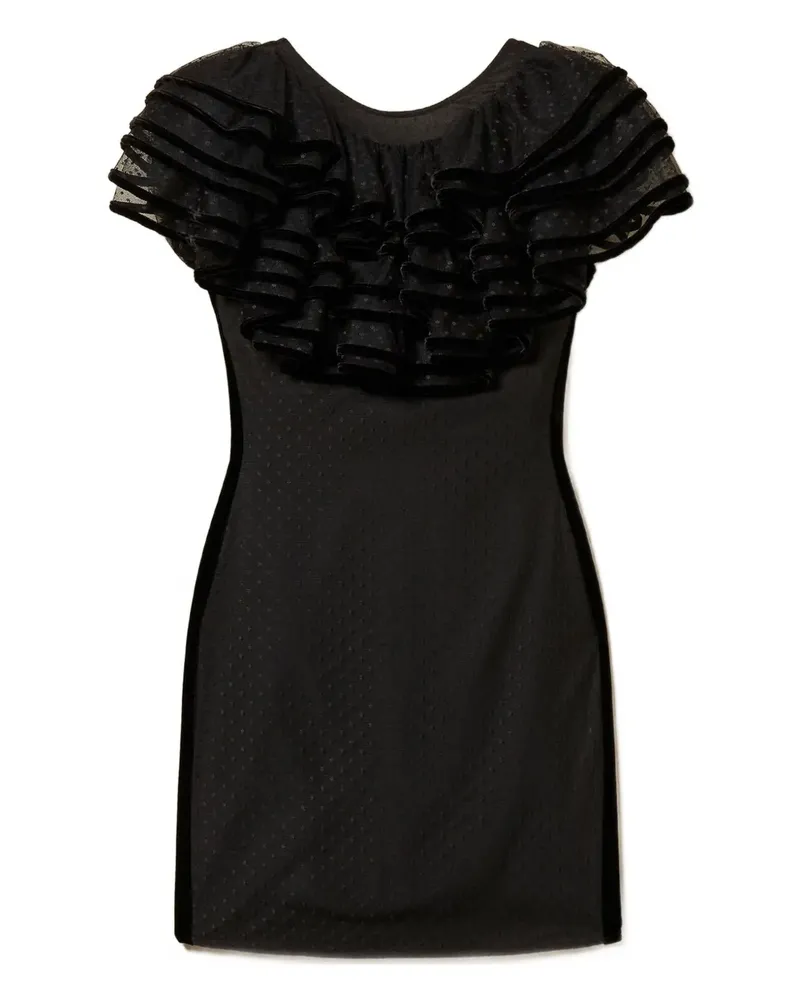 Twin-Set Tüllkleid mit Rüschendetail - Schwarz Schwarz