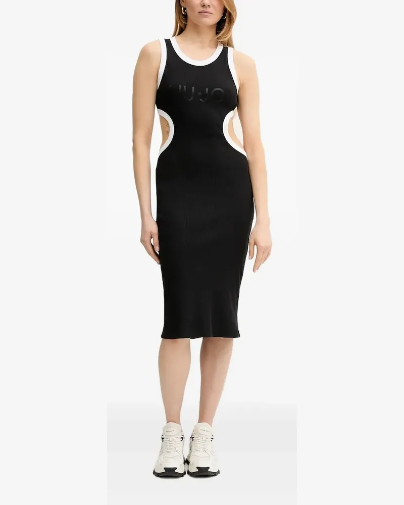 Liu Jo Geripptes Midikleid mit Cut-Outs - Schwarz Schwarz