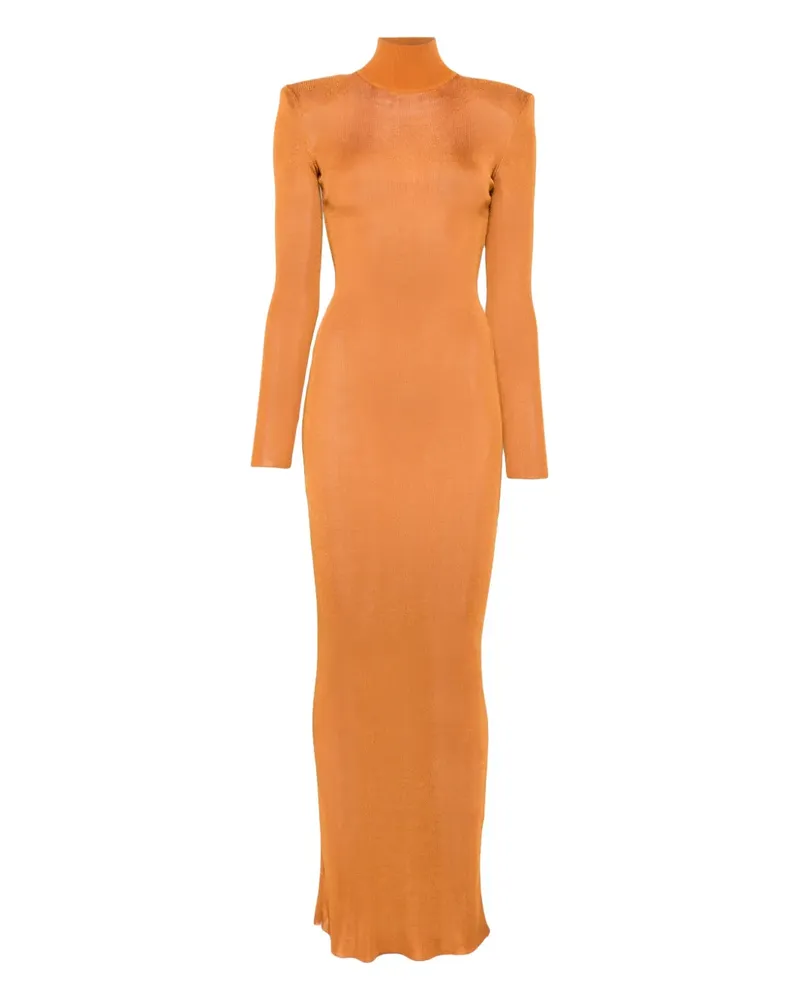 Self-Portrait Langärmeliges Kleid mit Stehkragen - TAN Tan