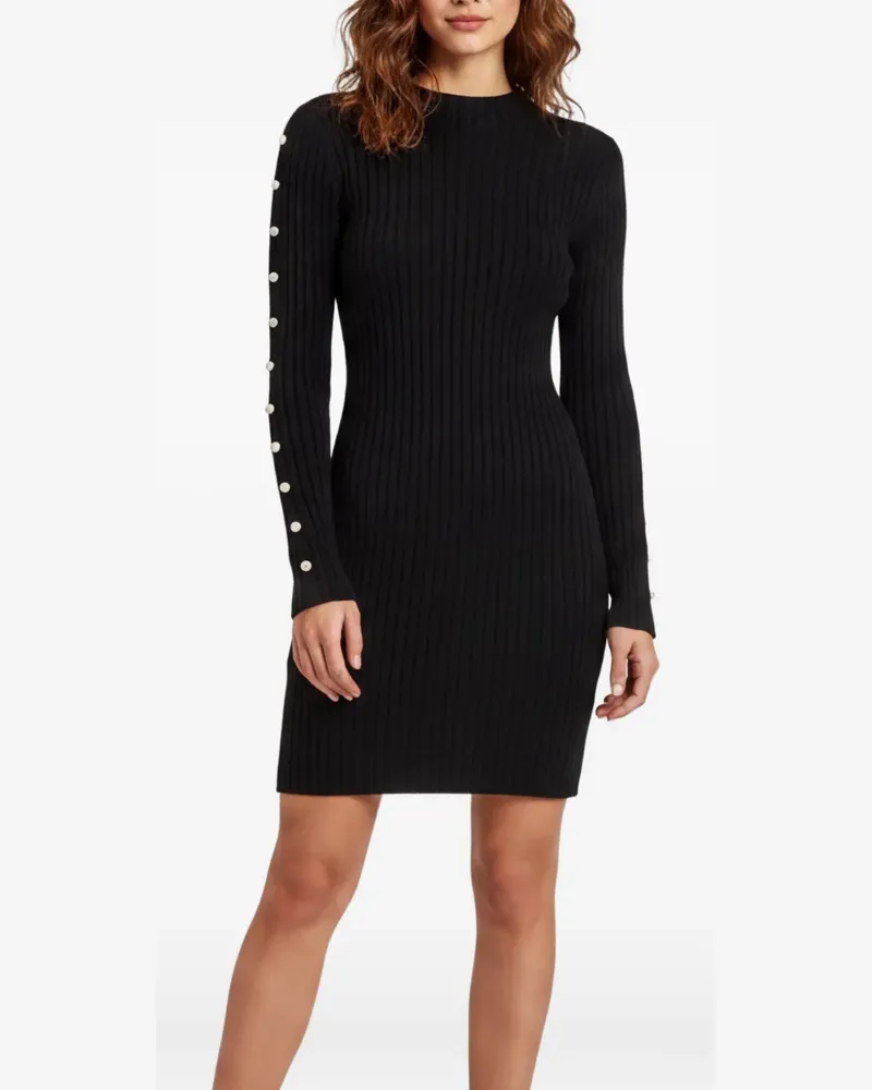 Sandro pearl-embellished rib-knit mini dress - Schwarz Schwarz