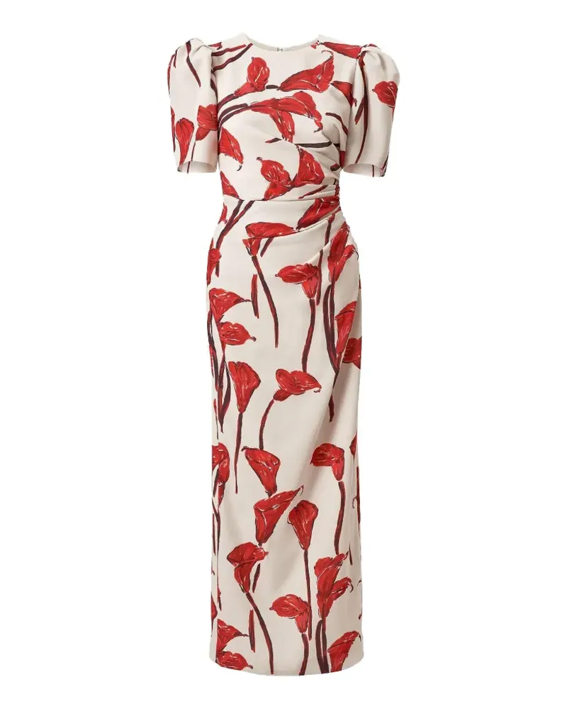 Carolina Herrera New York Florales Maxikleid mit Puffärmeln - Nude Nude