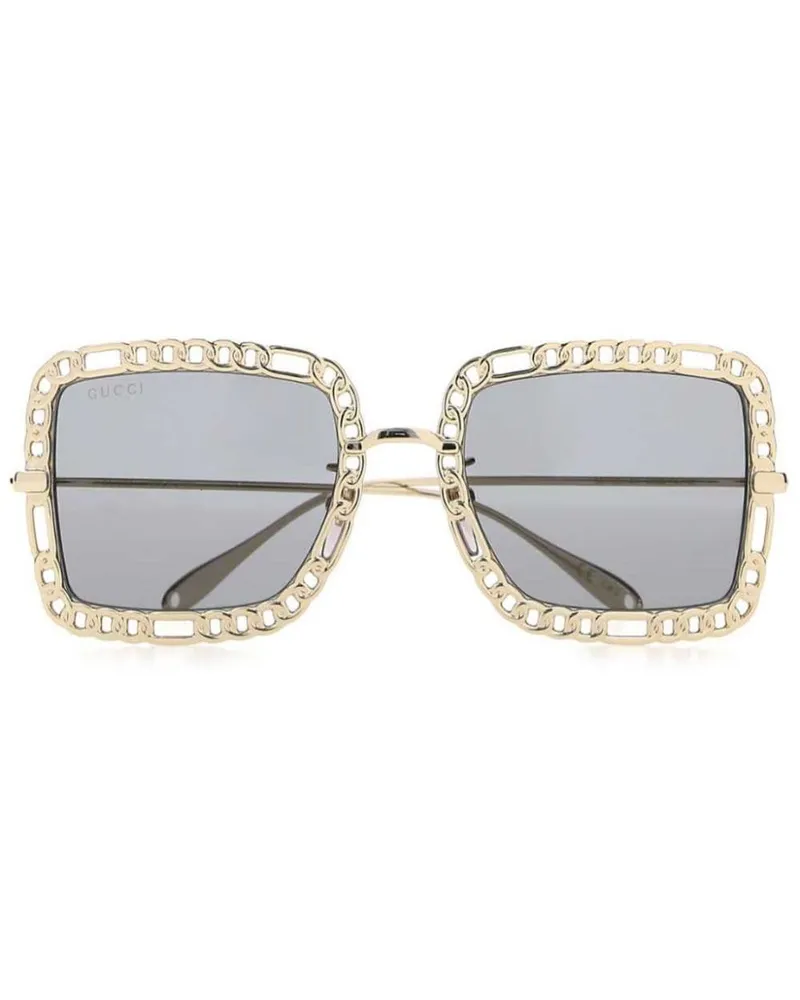 Gucci Eckige Sonnenbrille mit Kettendetail Gold