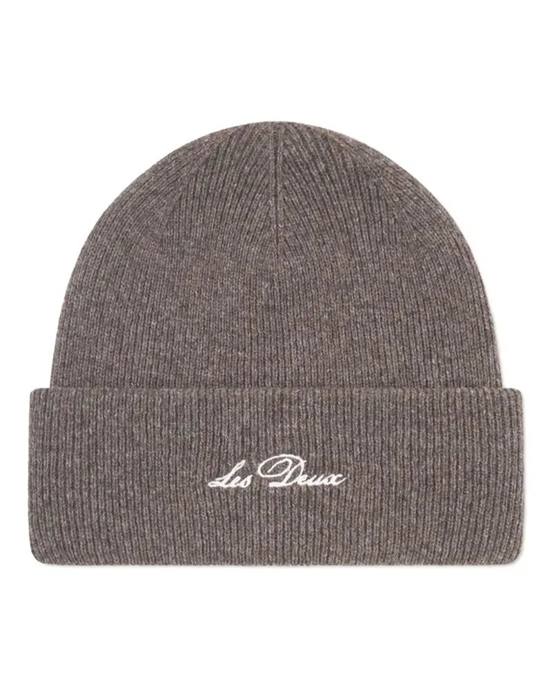 LES DEUX Gerippte Beanie mit Logo-Stickerei - Grau Grau