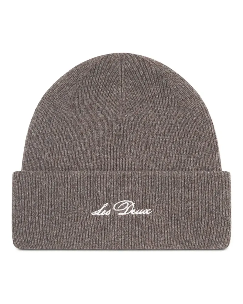 LES DEUX Gerippte Beanie mit Logo-Stickerei - Grau Grau