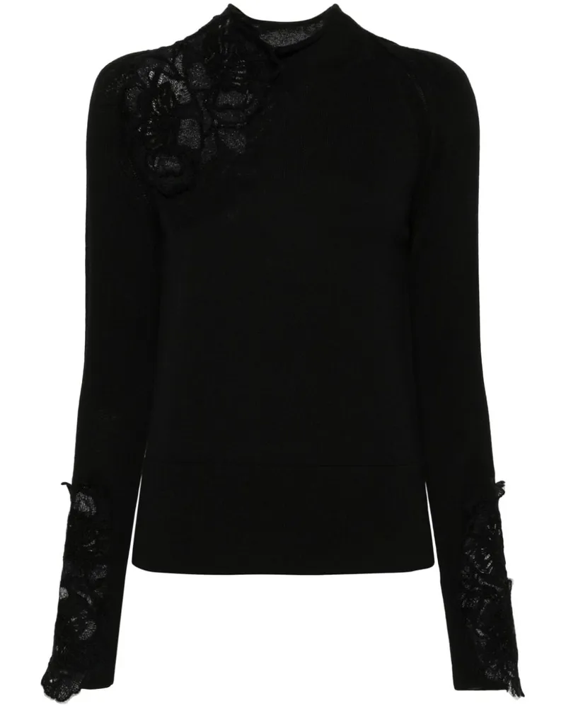 Ermanno Scervino Floraler Pullover mit Spitzenapplikation Schwarz