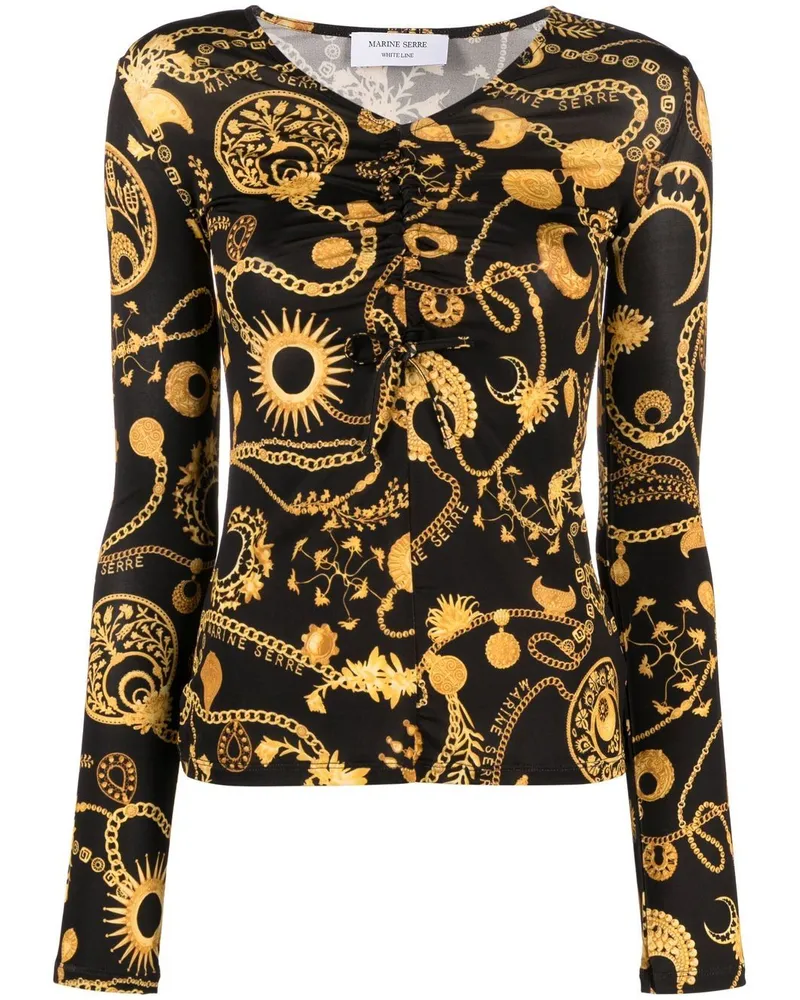 Marine Serre Langarmshirt mit grafischem Print - Schwarz Schwarz