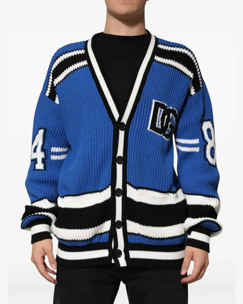 Dolce & Gabbana logo-patch ribbed-knit cardigan - Blau Blau