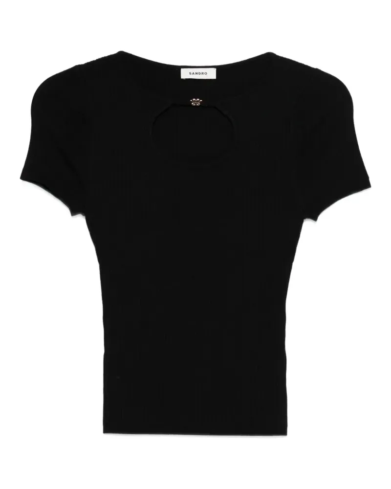 Sandro Geripptes T-Shirt mit Cut-Out - Schwarz Schwarz
