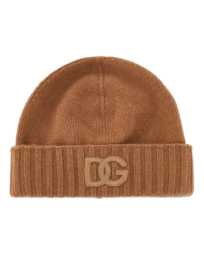 Dolce & Gabbana Gerippte Beanie mit Logo - Braun Braun