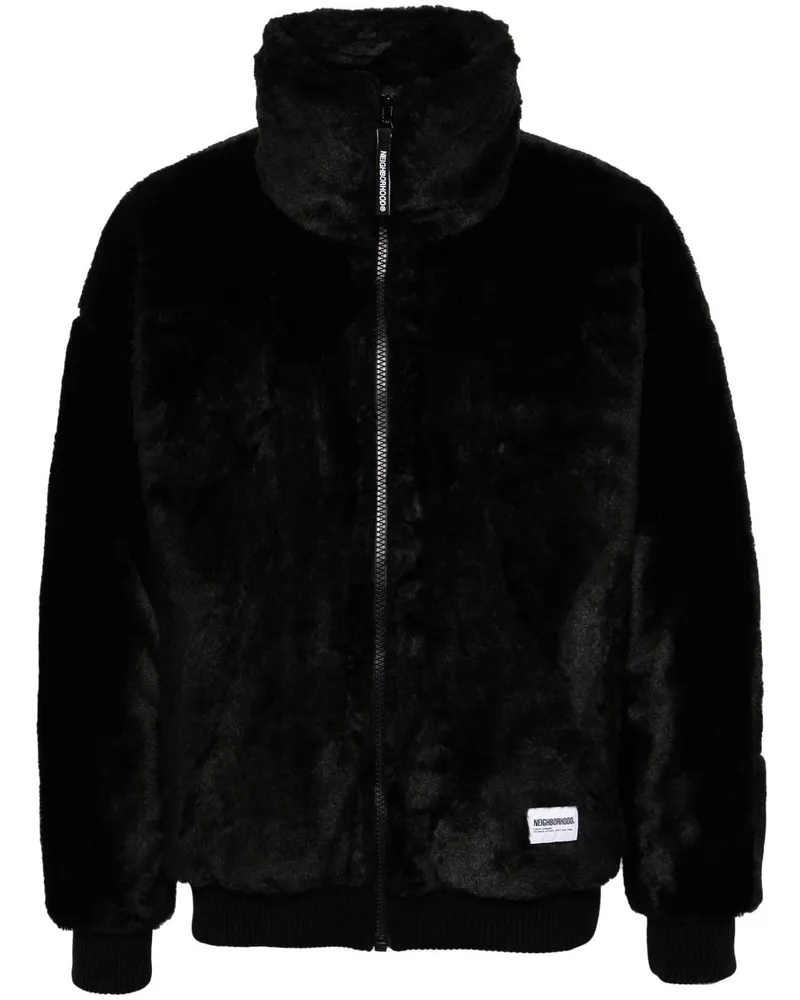 Neighborhood Jacke aus Faux Fur mit Logo-Print Schwarz