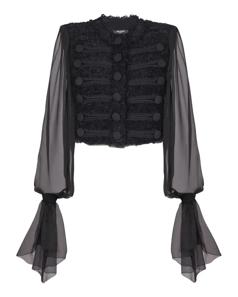 Balmain Tweed-Jacke mit Chiffonärmeln - Schwarz Schwarz