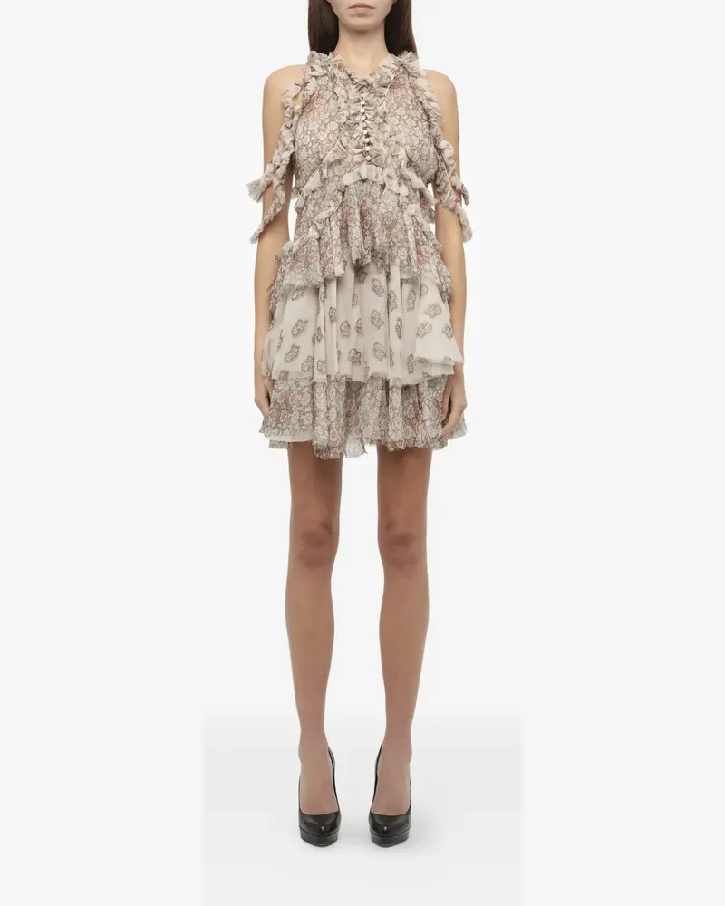 Alexander McQueen floral-print ruffled dress - Nude Nude