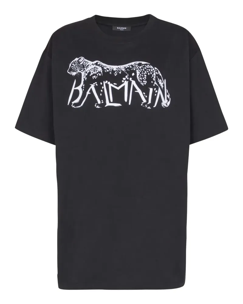 Balmain T-Shirt mit Leoparden-Print - Schwarz Schwarz