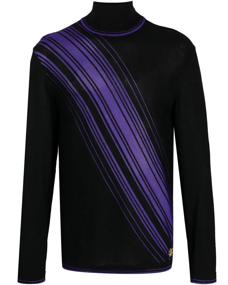 Roberto Cavalli Pullover mit diagonalen Streifen - Schwarz Schwarz
