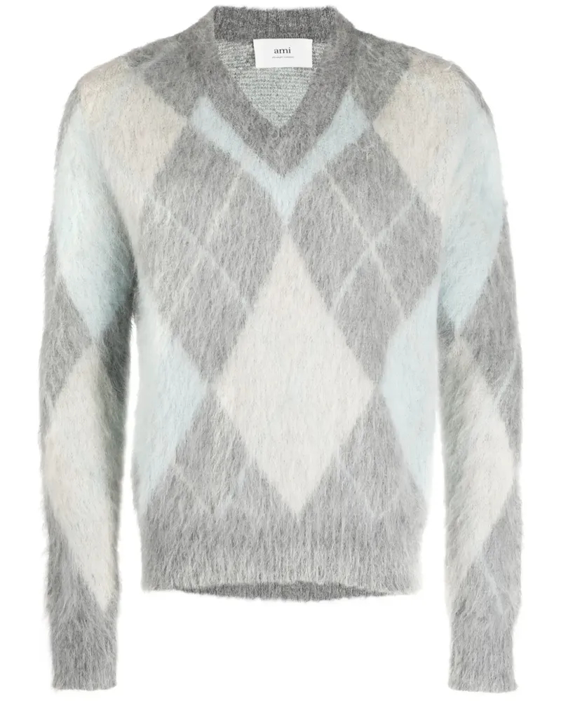 AMI Paris Sweatshirt mit Argyle-Muster - Grau Grau