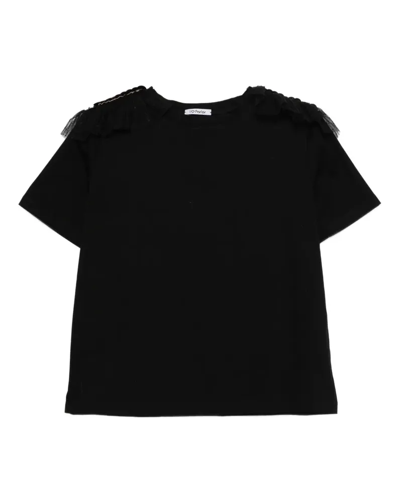 Parlor Gerüschtes T-Shirt mit Pailletten - Schwarz Schwarz