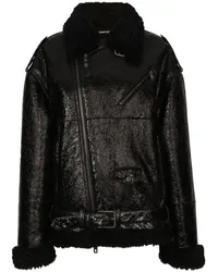 Dolce & Gabbana Lederjacke mit Rüschenkragen Schwarz