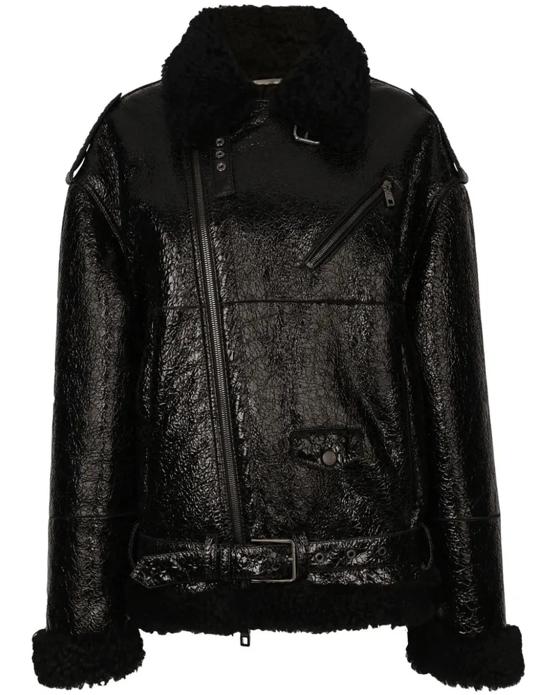 Dolce & Gabbana Lederjacke mit Rüschenkragen - Schwarz Schwarz