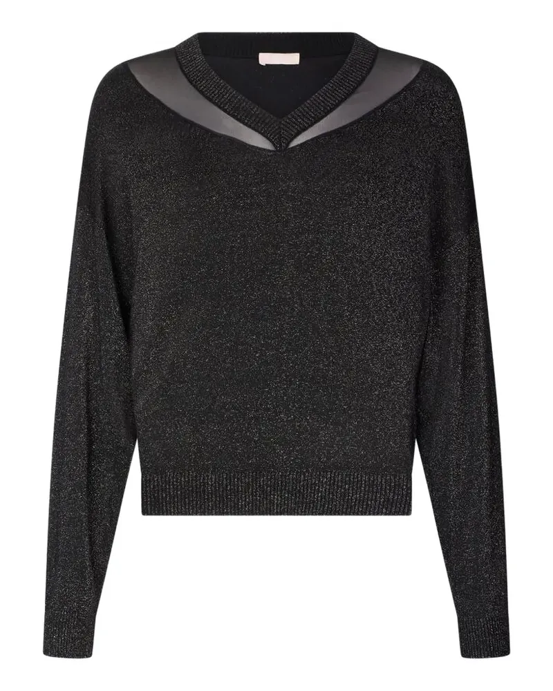Liu Jo Mesh-Pullover mit V-Ausschnitt - Schwarz Schwarz
