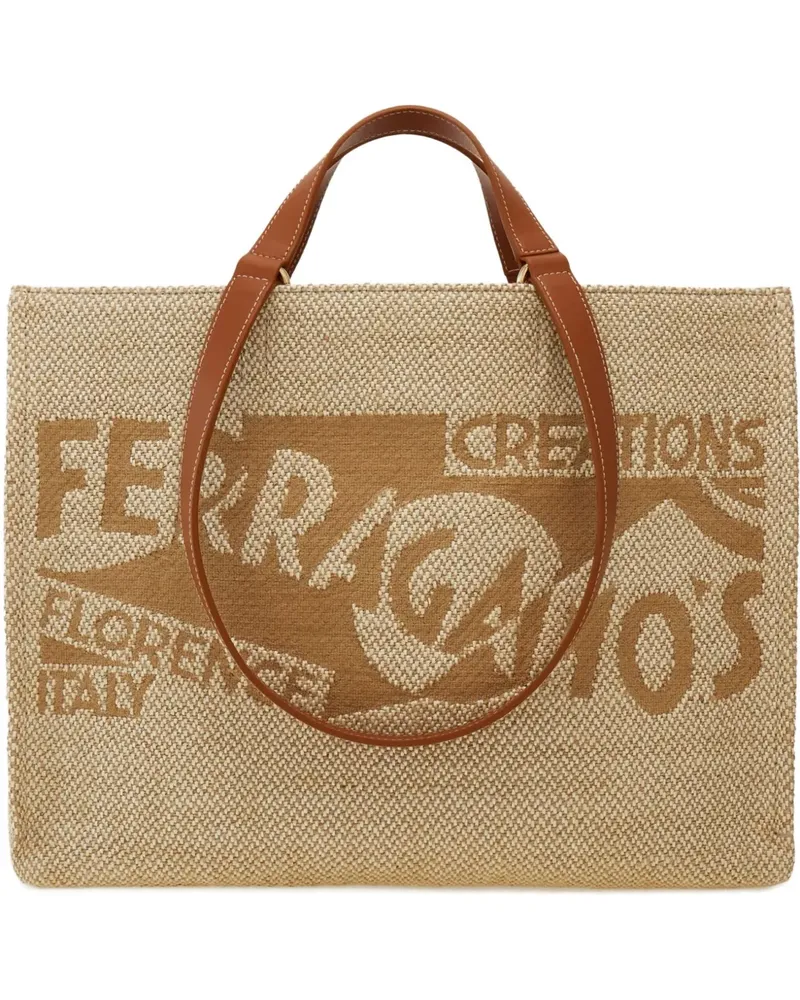 Ferragamo Großer Shopper mit Logo-Stickerei - Nude Nude