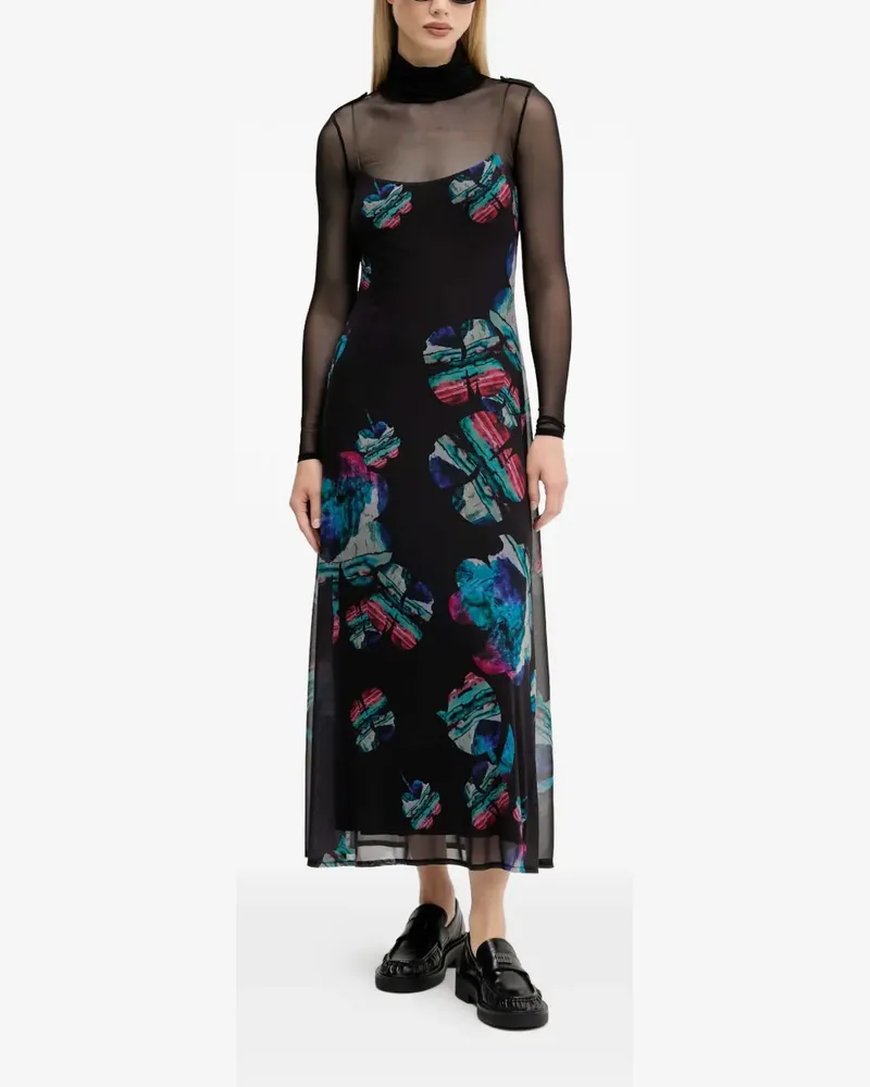 Desigual floral print midi dress - Schwarz Schwarz