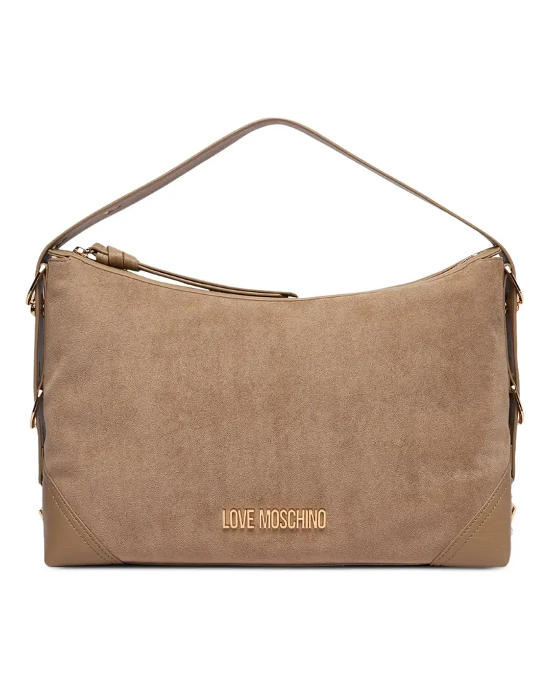 Moschino Tote Bag aus Wildleder mit Logo-Schild - Nude Nude