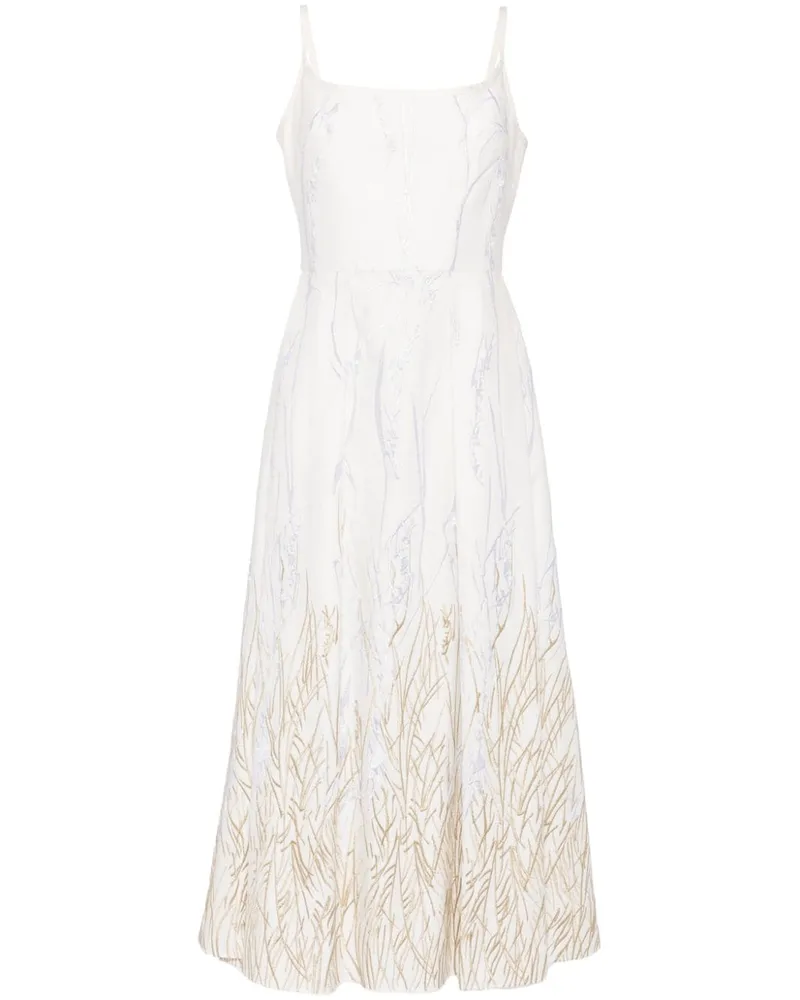 Elie Saab Arboreal Midikleid - Weiß Weiß