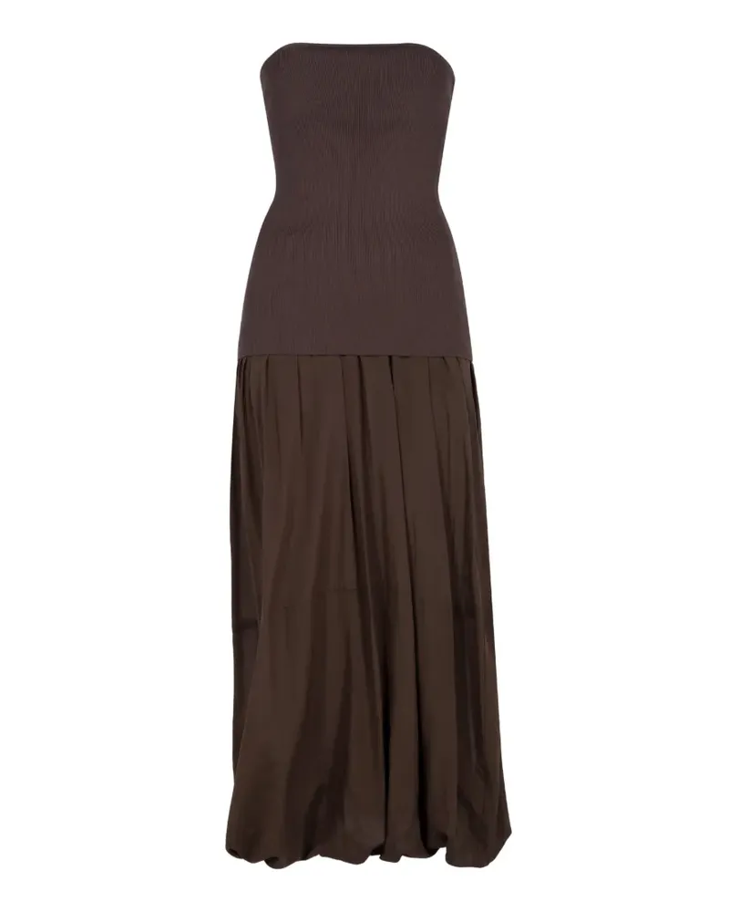 St. Agni Schulterfreies Kleid mit Ballonsaum - Braun Braun