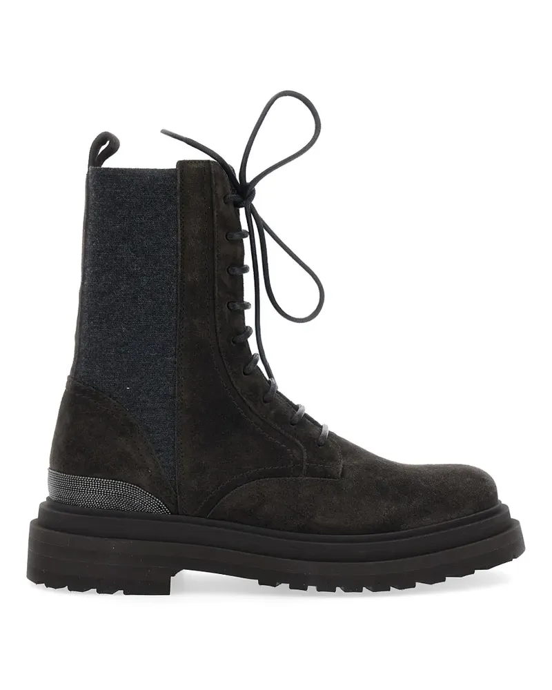 Brunello Cucinelli lace-up Monili-embellished boots - Braun Braun